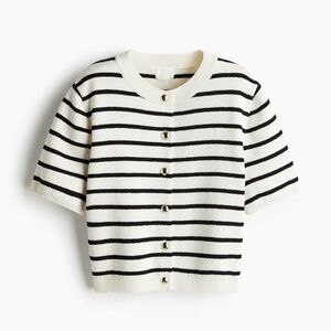 H&M Black and White Striped Button Down Sweater Top w/ Gold Buttons XS